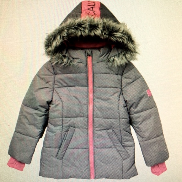 BNWT Calvin Klein Girls' Hooded Puffer Jacket Dark Grey-XL 16